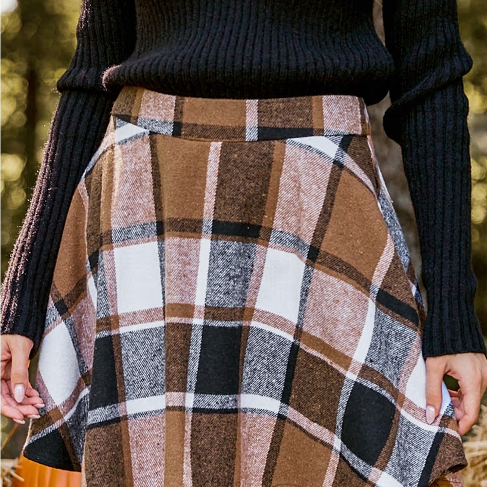 Cupshe Brown and White Plaid Midi Skirt